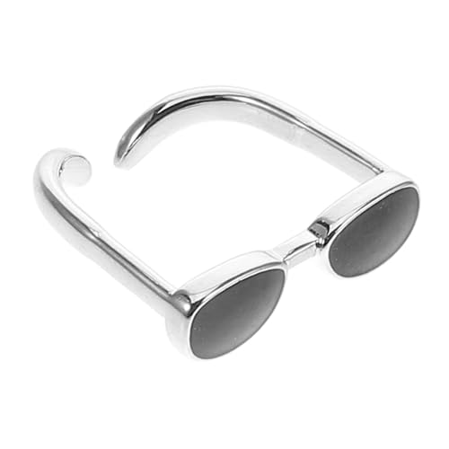 POPETPOP Verstellbarer Kreativer Brillen Fingerring für Offener Indexring aus Hochwertiger Legierung Modischer Schmuck für Damen und Herren Einzigartiges Design Schwarzes Brillengestell von POPETPOP