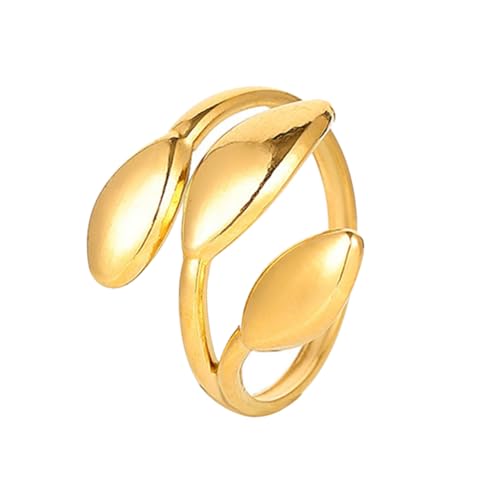 POPETPOP Verstellbarer Offener Damenring Blattdesign Goldfarbener Modeschmuck für Finger Größenanpassung Komfortabel Hautfreundlich Vielseitig für Alltag Party Hochzeit von POPETPOP