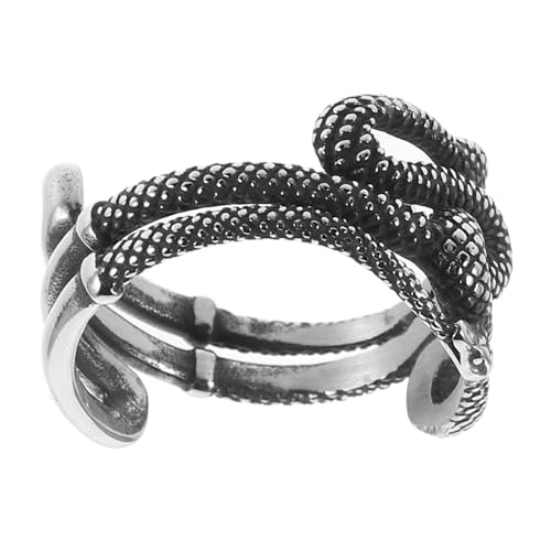 POPETPOP Verstellbarer Schlangenring aus Edelstahl Offener Punk Fingerring mit Vintage Tierdesign Robust und Komfortabel Unisex Schmuck für Männer und Frauen von POPETPOP