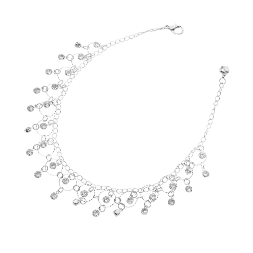 POPETPOP Verstellbares Fußkettchen Damen Boho Stil Metall mit Strass und Quaste Modisches Schmuckaccessoire für Strand Yoga und Tanz Silberfarbenes Design für Sommerpartys von POPETPOP