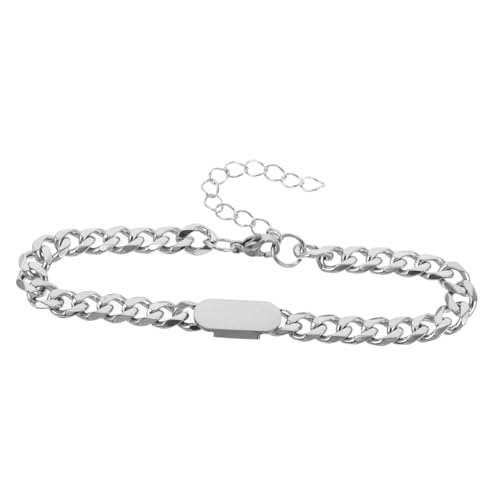 POPETPOP Verstellbares Titanstahl Armband für Herren Damen DIY Gravur Silberfarbene Kette mit Glattstruktur Unisex Schmuck für Alltag Strand und Partys Modisches Sommer Fußkettchen von POPETPOP