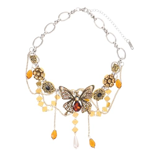 POPETPOP Vintage Alloy Choker Halskette mit Funkelnden Schmetterling und Tropfenanhängern Glitzerkette für Damen Modische Layering Halskette Vielseitige Retro für Alltag und Party von POPETPOP