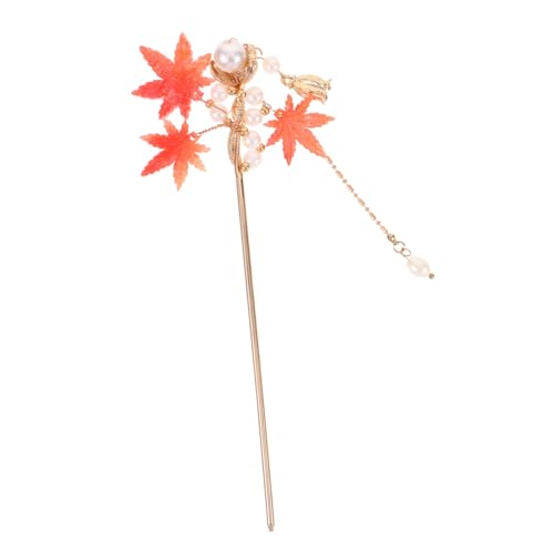 POPETPOP Vintage Chinesischer Haarschmuck Metall Haarstab mit Ahornblatt und Quaste Sicherer für Duttfrisuren Eleganter Haarstick für Damen Asiatisches Design Vielseitig Kombinierbar von POPETPOP