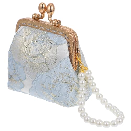 POPETPOP Vintage Clutch Handtasche Damen mit Traditionellem Chinesischem Gesticktem Blumenmuster und Eleganter Perlenkette Kompakte Umhängetasche für Hochzeit Party und Festliche Anlässe von POPETPOP