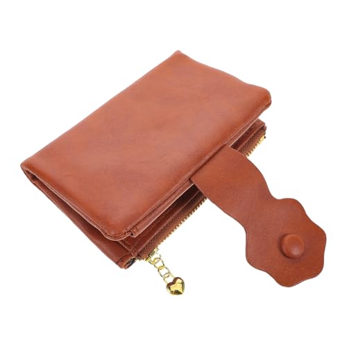 POPETPOP Vintage Damen Kartenetui mit Reißverschluss Braunes Kleines Portemonnaie mit Floralem Muster Multifunktionale Dreifach Geldbörse für Frauen Kompakte Handtasche Langlebiges PU von POPETPOP