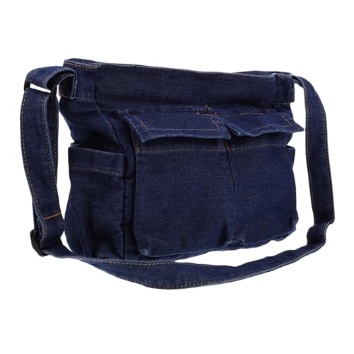 POPETPOP Vintage Denim Umhängetasche Damen Schultertasche aus Robustem Denim Stoff Geräumig und Leicht für Shopping Arbeit und Freizeit Crossbody Tasche mit Künstlerischem Retro Design von POPETPOP