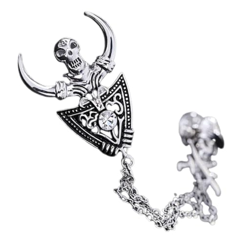 POPETPOP Vintage Goth Brosche Herren Anstecknadel mit Kette Leichter Legierungs Schädel Pin Eleganter Anzug Schmuck Halloween Kostüm Accessoire für Männer und Besondere Anlässe von POPETPOP
