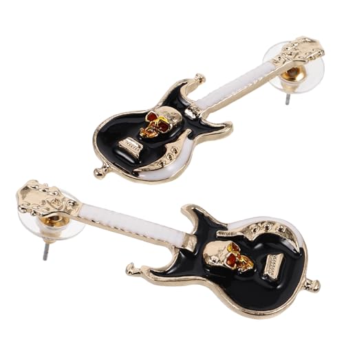 POPETPOP Vintage Gothic Skull Kopf Echtschmuck Gitarre Ohrstecker Damen Modisch Langlebig Für Musikliebhaber Konzert Party Alltag von POPETPOP