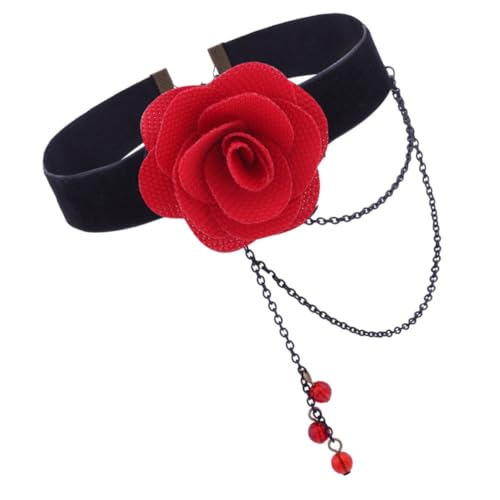 POPETPOP Vintage Rosen Choker Halskette Rot Gothik Stil Zierliche Damen Halskette Mode Accessoires für Frauen und Mädchen Vielseitig Tragbar zu Anlässen von POPETPOP