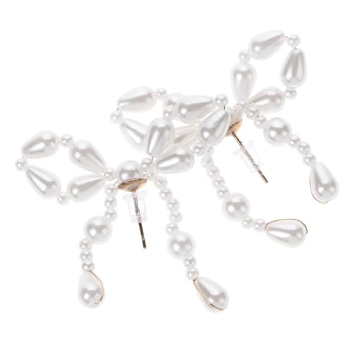 POPETPOP Vintage Schleifenohrringe mit Zarten Imitationsperlen Leichte Dangle Ohrringe für Damen Romantischer Retro Schmuck Modische Perlenohrringe Komfortabel und Elegant für Alltag und von POPETPOP