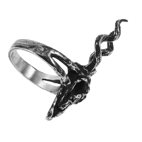POPETPOP Vintage Titanstahl Herrenring Schädel Schafskopf Retro Stil Leicht Robust Hautfreundlich Alltagspartys von POPETPOP