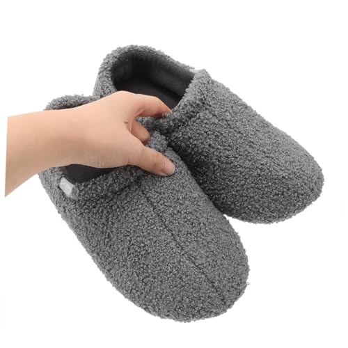 POPETPOP Warme Hausschuhe Damen Plüsch Memory Foam Komfort Loafers mit Geschlossener Ferse Flauschiges Futter Flauschige Innenpantoffeln für Kalte Tage Wohnzimmer Schuhe von POPETPOP