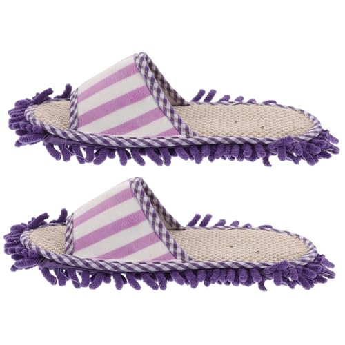 POPETPOP Waschbare Bodenreinigung Hausschuhe mit Streifen Abnehmbare Mikrofaser Mopp Schuhe Komfortable Vielseitige Putzschuhe für Zuhause Hotel Einfache Reinigung von POPETPOP