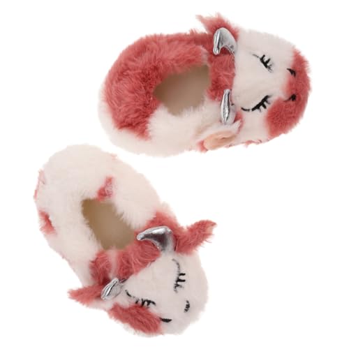 POPETPOP Weiche Mädchen Hausschuhe mit Niedlichem Kuh Warme Kuschelige Plüsch Innenschuhe für Neugeborene Rutschfest und für Kalte Wintertage von POPETPOP
