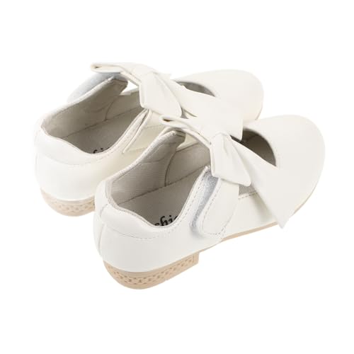 POPETPOP Weiche Weiße Mädchen Bowknot Flats mit Rutschfester Gummisohle Atmungsaktive Tanz und Übungsschuhe für Indoor Party und Alltag Langlebig und von POPETPOP