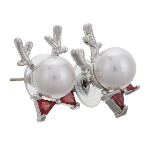 POPETPOP Weihnachts Ohrringe mit Perlen Hirschgeweih Stilvolle Damen Schmuckstücke Festliche Accessoires in Rot für Weihnachtsfeiern von POPETPOP
