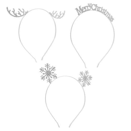 POPETPOP Weihnachts-Stirnbänder Für Frauen Und Mädchen 3Er-Set Strass-Schneeflocken-Geweih Frohe Weihnachten-Stirnband Tiara-Haarbänder Weihnachtskrone Haarreifen-Kopfbedeckung von POPETPOP