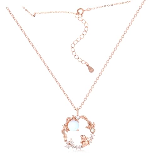 POPETPOP Zarte Hasen Halskette Damen Sterling Silber Roségold Verstellbarer Mond Kaninchen Anhänger Niedliche Tierkette Schmuck für Freundin und Junge Frauen von POPETPOP