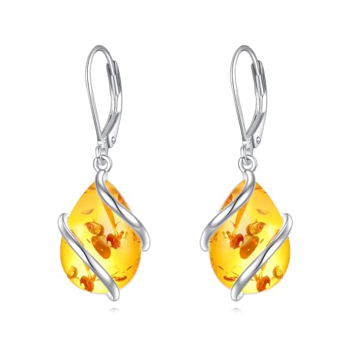 Amber Ohrringe für Frauen 925 Sterling Silber Teardrop Drop Hangle Ohrringe Schmuck Geschenke für Damen von POPLYKE