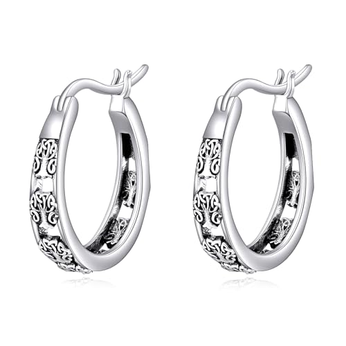 Baum des Lebens Ohrringe Creolen 925 Sterling Sliver Baum des Lebens Small Huggie Celtic Creolen Schmuck Geschenke für Frauen von POPLYKE