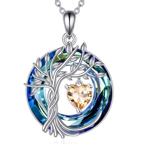 Lebensbaum Birthstone kette für Damen 925 Sterling Silber Baum des Lebens Schmuck Golden Yellow Shade Anhänger November Birthstone Edelstein mit Kristall Weihnachtsgeschenke für Mutter Ehefrau Lebensbaum Birthstone kette für Damen 925 Sterling Silber Baum des Lebens Schmuck Golden Yellow Shade Anhänger November Birthstone Edelstein mit Kristall Weihnachtsgeschenke für Mutter Ehefrau von POPLYKE