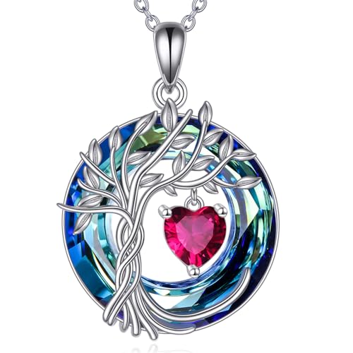 Lebensbaum Geburtsstein kette für Damen 925 Sterling Silber Baum des Lebens Schmuck Rubin Anhänger Juli Geburtsstein Edelstein mit Kristall Jahrestag Geburtstag Weihnachtsgeschenke für Mutter Ehefrau Lebensbaum Geburtsstein kette für Damen 925 Sterling Silber Baum des Lebens Schmuck Rubin Anhänger Juli Geburtsstein Edelstein mit Kristall Jahrestag Geburtstag Weihnachtsgeschenke für Mutter Ehefrau von POPLYKE