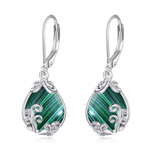 Malachit Ohrringe Sterling Silber Malachit Filigran Tropfen Ohrringe Verschluss Schmuck Geschenke für Frauen von POPLYKE