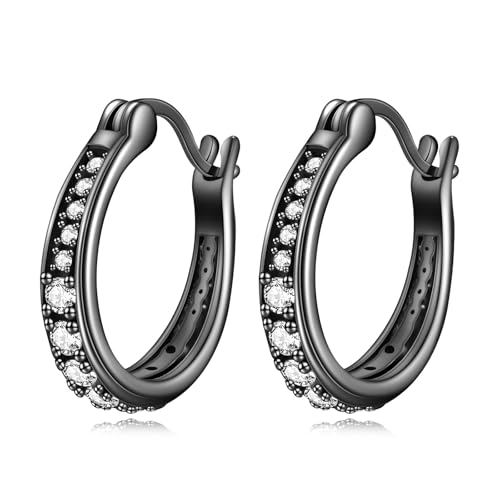 Ohrringe Creolen für Frauen 925 Sterling Silber Kleine Schwarze Creolen Kleine Huggie-Ohrringe Schmuck Geschenke für Frauen Mather Wife von POPLYKE