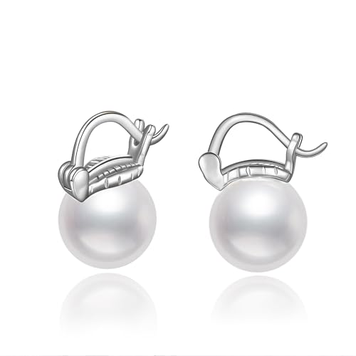 POPLYKE 10mm Perle Chunky Hoop Ohrringe 925 Sterling Silber Perle Ohrringe Damen von POPLYKE