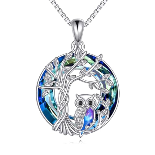 POPLYKE 925 Sterling Silber Baum des Lebens Halskette mit Kristall Eule Anhänger Baum des Lebens Schmuck Eule Geschenke für Damen von POPLYKE