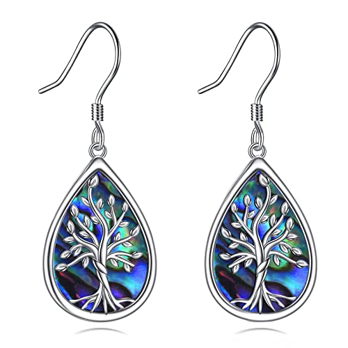 POPLYKE 925 Sterling Silber Baum des Lebens Ohrringe für Frauen Träne Abalone Dangle Ohrringe Baum des Lebens Schmuck Geburtstag Geschenke von POPLYKE