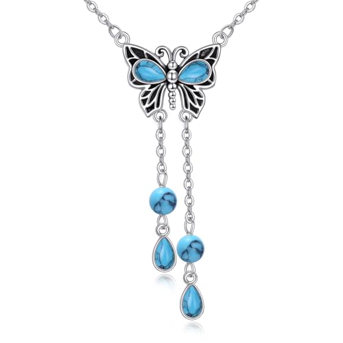 POPLYKE 925 Sterling Silber Blau Schmetterling Halsketten für Damen Türkis Anhänger Schmetterling Choker Türkis Schmuck von POPLYKE