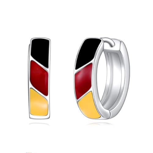 POPLYKE 925 Sterling Silber Bunte Creolen Ohrringe für Damen Männer Deutsche Flagge Ohrringe Schwarz Rot Gelb Ohrringe von POPLYKE