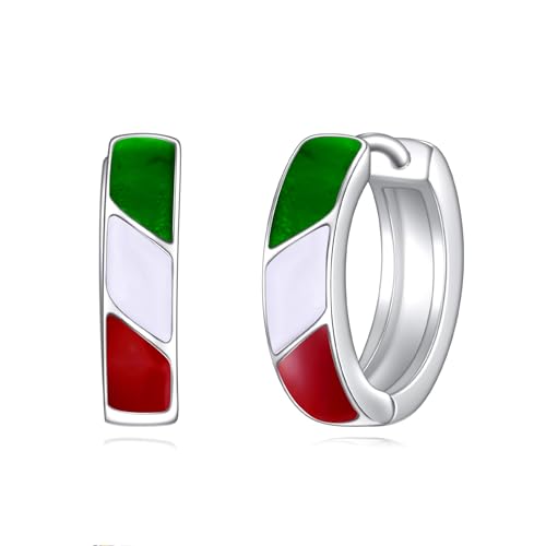 POPLYKE 925 Sterling Silber Bunte Creolen für Damen Männer - Italienische Flagge Ohrringe in Grün Weiß Rot POPLYKE 925 Sterling Silber Bunte Creolen für Damen Männer - Italienische Flagge Ohrringe in Grün Weiß Rot von POPLYKE