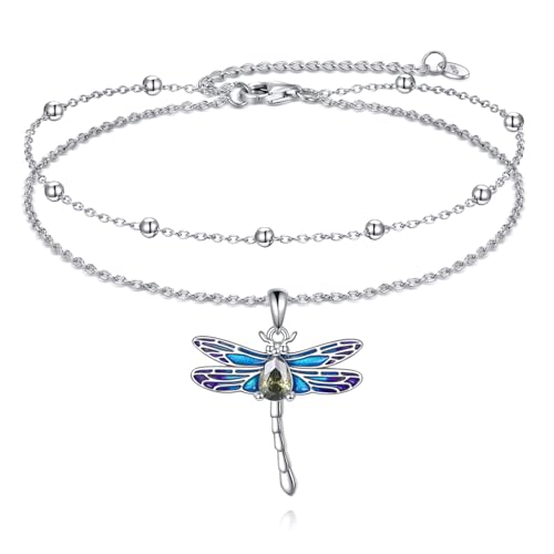 POPLYKE 925 Sterling Silber Dragonfly Anklet Armband für Frauen Libelle verstellbare Link Kette Anketten Schmuck für Mutter Damen von POPLYKE