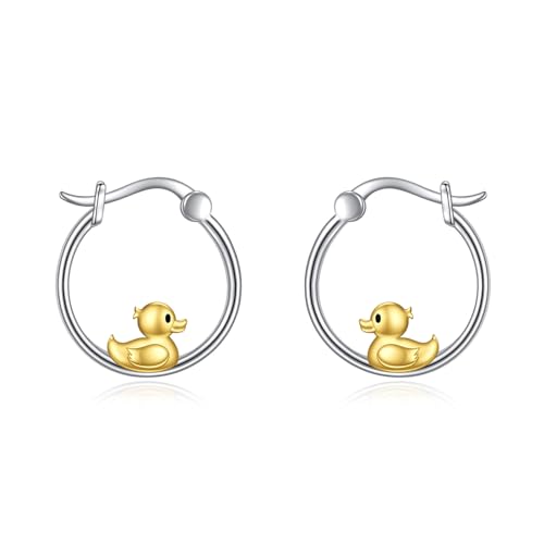 POPLYKE Ente Ohrringe für Frauen Sterling Silber Hoop Earring Cute Animal Jewelry Geschenk für Mädchen (Ente) von POPLYKE