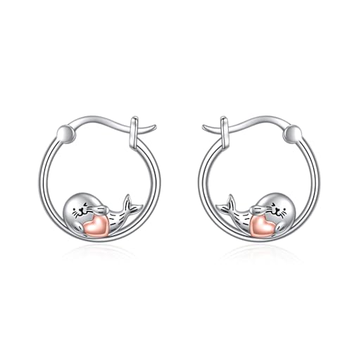 POPLYKE Siegel Ohrringe für Frauen Sterling Silber Hoop Earrings Tierschmuck Geschenk für Mädchen (Seehund) von POPLYKE