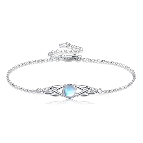 POPLYKE 925 Sterling Silber Keltisches Fußkettchen Damen Irisches Mondstein Fußkettchen Mondstein Fußkettchen Knoten Wikinger Mondstein Schmuck von POPLYKE