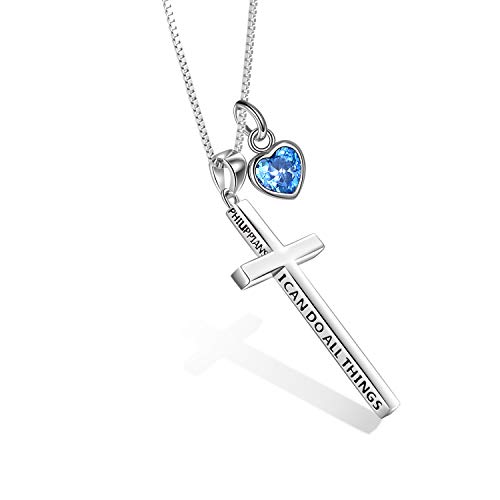 POPLYKE 925 Sterling Silber Kreuz Kette Dezember Geburtsstein Kette Damen Männer Philippians 4:13 Ich kann alle Dinge inspirierende Schmuck Männer 20+2'' von POPLYKE
