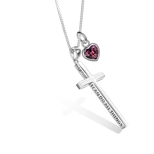 POPLYKE 925 Sterling Silber Kreuz Kette Januar Geburtsstein Kette Damen Männer Philippians 4:13 Ich kann alle Dinge inspirierende Schmuck Männer 20+2'' von POPLYKE