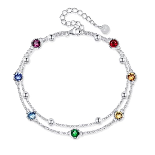 POPLYKE 925 Sterling Silber Kristall Chakra Fußkettchen Layered Chain Knöchel Armband für Damen Knöchel Schmuck Sommer Strand zierlicher Schmuck von POPLYKE