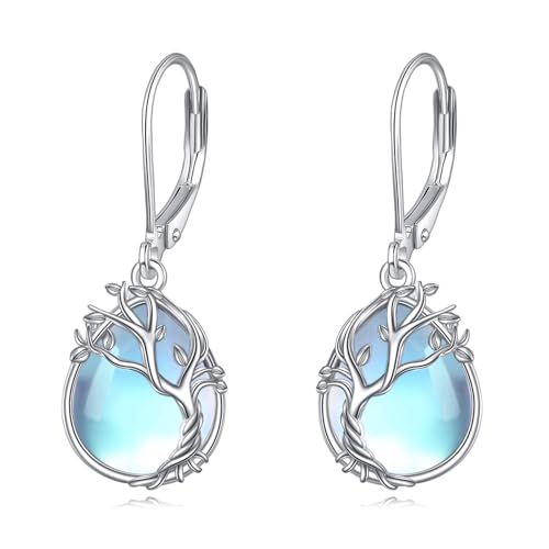 POPLYKE 925 Sterling Silber Lebensbaum Moosachat Ohrringe Filigran Teardrop Dangle Drop Leverback Ohrringe für Frauen Schmuck von POPLYKE