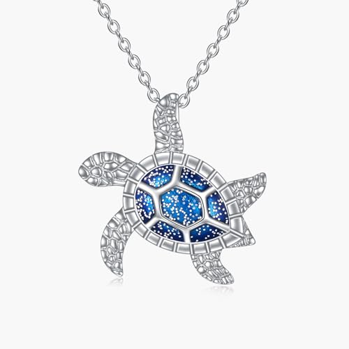 POPLYKE 925 Sterling Silber Meeresschildkröte Kette für Damen Blaue Schildkröte Schmuck Meeresschildkröte Geschenke für Sie von POPLYKE