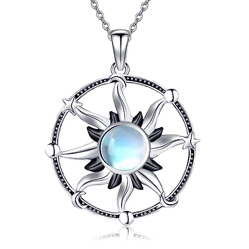 POPLYKE 925 Sterling Silber Mondstein Halskette für Damen Sonne Halskette Sonne und Mond und Stern Schmuck Geschenke 18"+2" Kette von POPLYKE