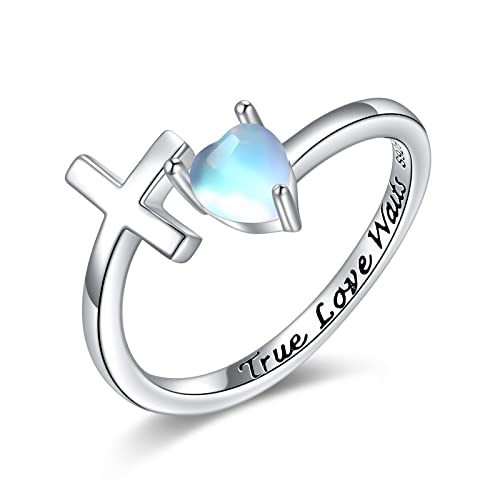 POPLYKE 925 Sterling Silber Reinheit Ring Mondstein Kreuz Ringe für Frauen Mädchen Wahre Liebe wartet Ring von POPLYKE