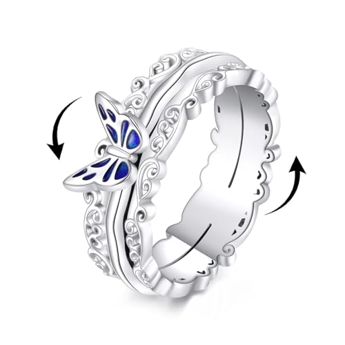 POPLYKE 925 Sterling Silber Schmetterling Spinner Ring für Frauen - Anti Stress Stimmung Ring - Geschenkbox - Silber von POPLYKE