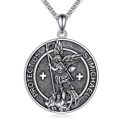 POPLYKE 925 Sterling Silber St Michael Kette Männer Damen Erzengel Michael Anhänger Amulett Medaille Schmuck 22"+2" Kette POPLYKE 925 Sterling Silber St Michael Kette Männer Damen Erzengel Michael Anhänger Amulett Medaille Schmuck 22"+2" Kette von POPLYKE