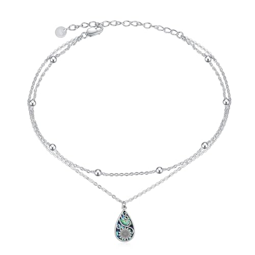 POPLYKE Abalone Blume Fußkettchen Damen 925 Sterling Silber Gänseblümchen Fußkettchen Armband Sonnenblume Doppelschichtige Kette Strand Schmuck Geschenke von POPLYKE