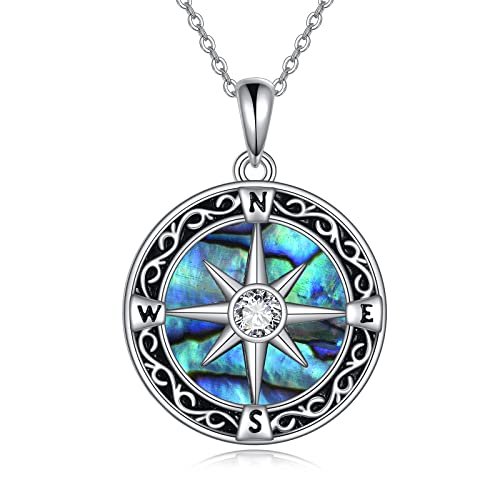 POPLYKE Abalone Keltische Kompass Halskette für Frauen 925 Sterling Silber Kompass Schmuck für Frauen Graduierung Geschenke von POPLYKE