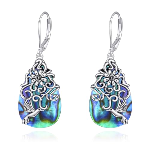 POPLYKE Abalone Shell Kolibri Filigree Teardrop Drop Dangle Earrings Sterling Silber Vogel Leverback Ohrringe Schmuck für Frauen von POPLYKE